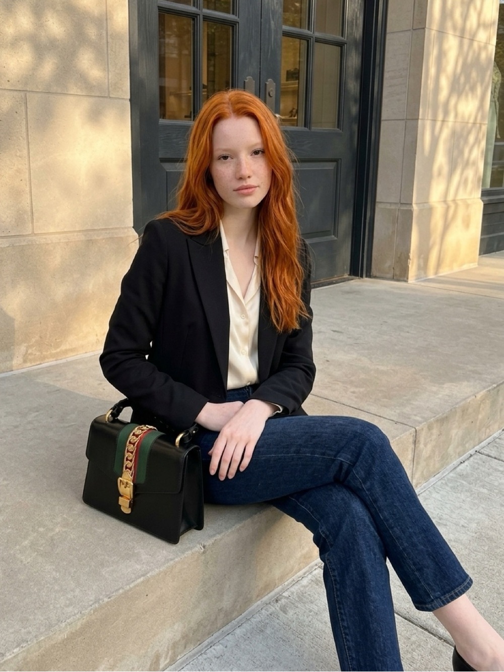 Gucci Calfskin Small Sylvie Shoulder Bag Black